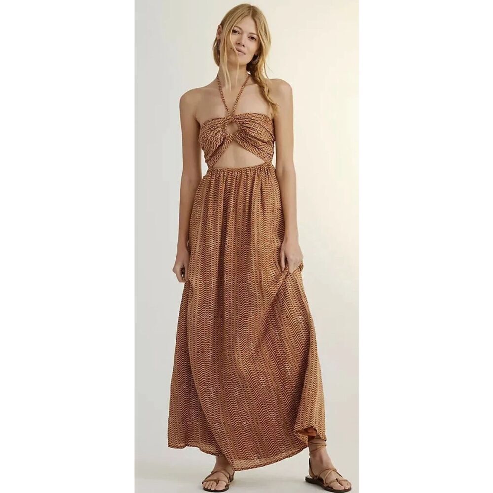 NWT Anthropologie Faithfull the Brand Cutout Linen Maxi Dress Size 12 $339 A25